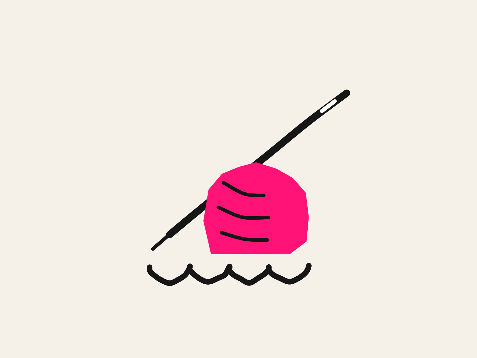 A pink cut-paper fist grips a black hand-drawn pencil whose point rests on a single scribbled line, standing for the fine-motor grip a school occupational therapist works on.