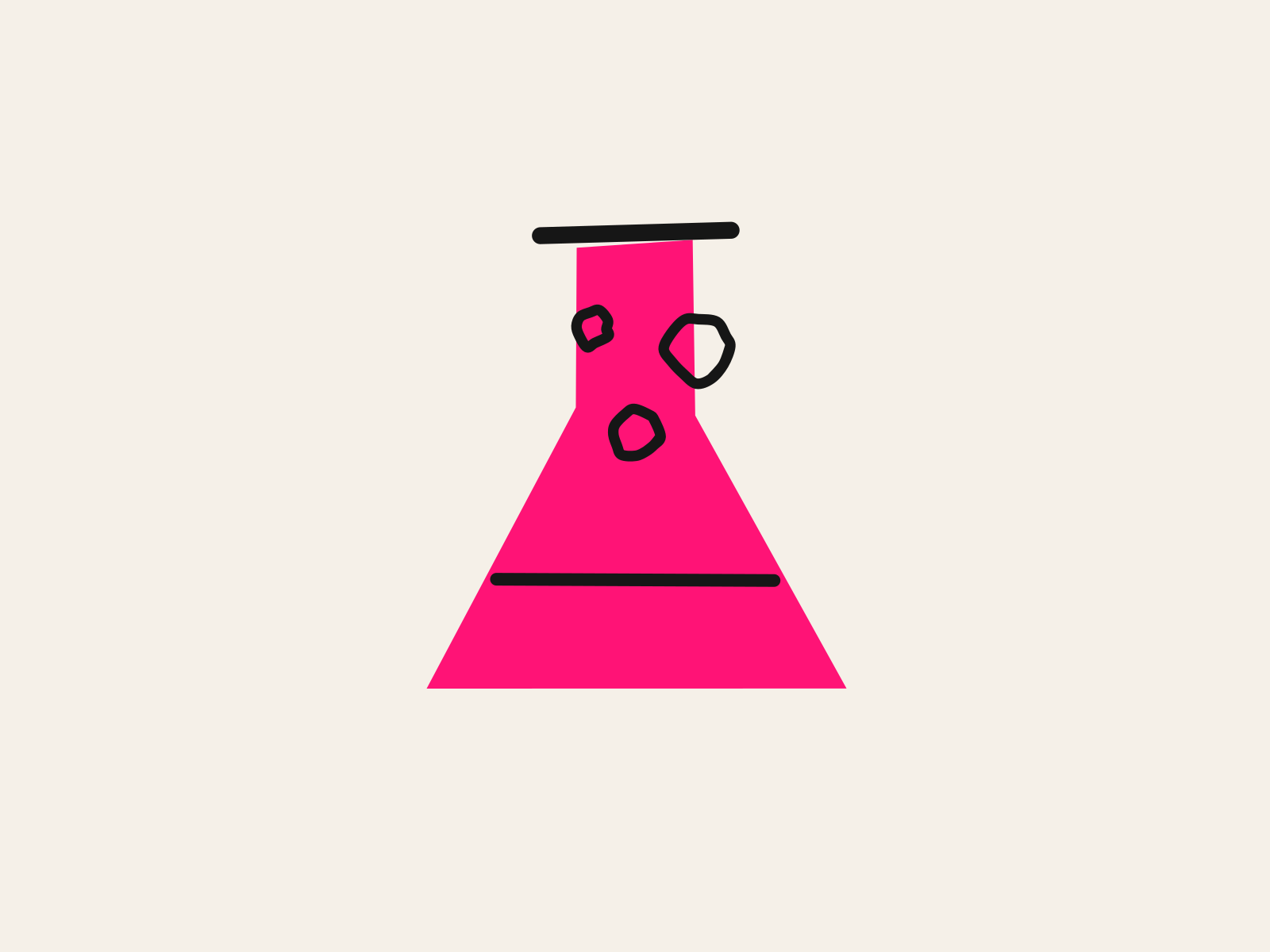 A pink laboratory flask with black bubbles, representing science teachers