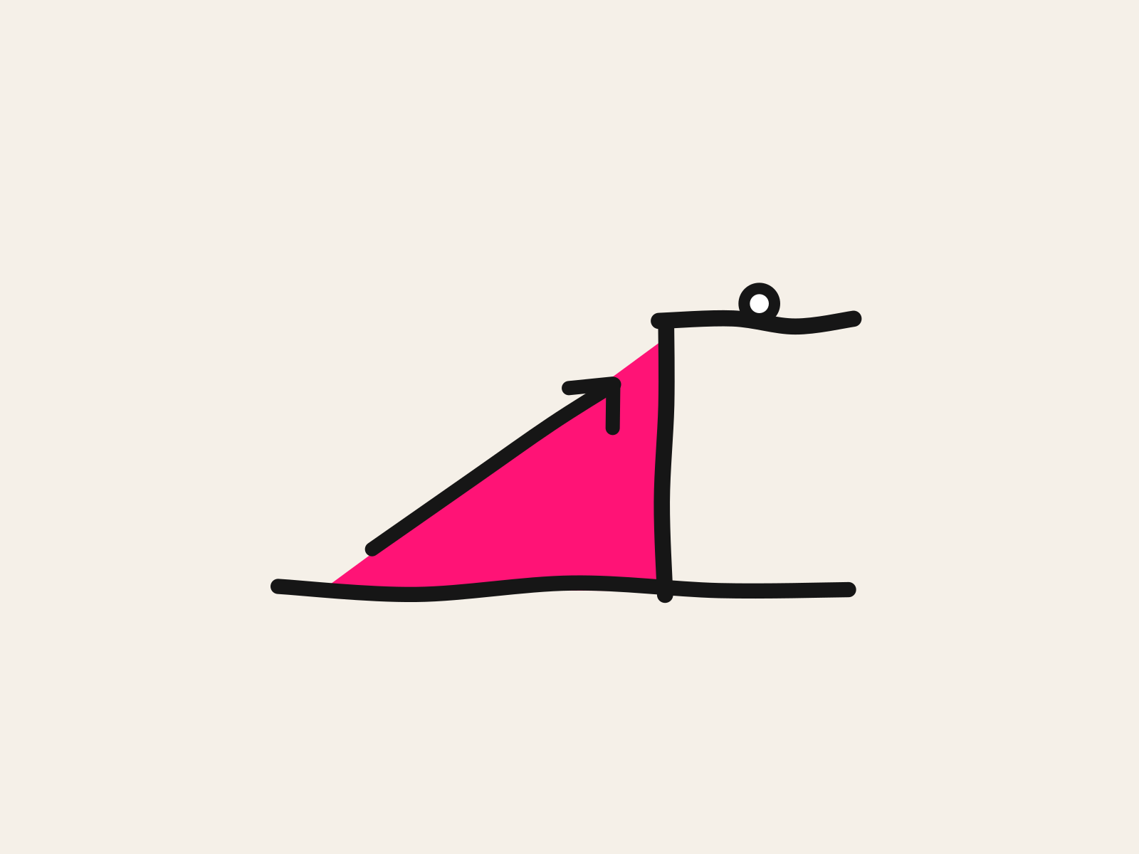 A pink cut-paper ramp rises to a black hand-drawn step whose top line runs on unchanged, a black arrow climbing the ramp and a small white-centered marker resting on the line, standing for an accommodation that changes the route to the lesson rather than the lesson.
