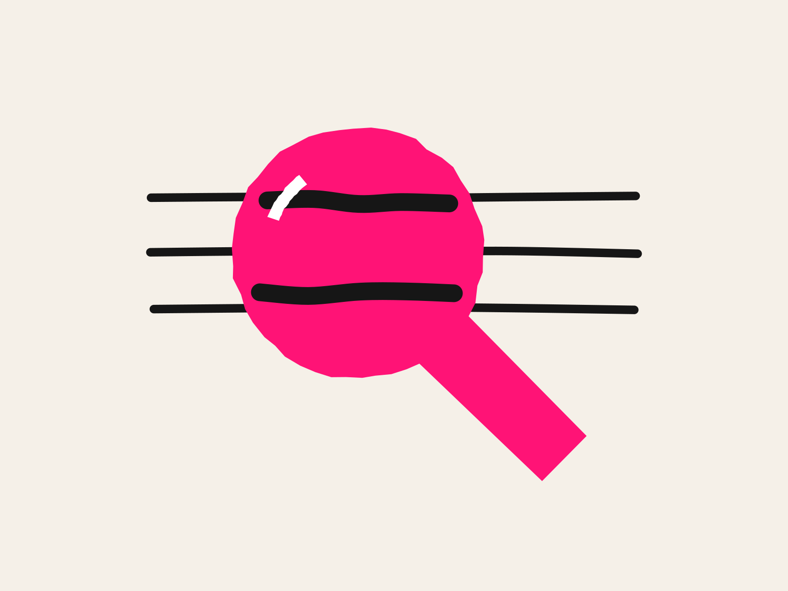 A pink cut-paper magnifying glass lies over three black hand-drawn rows of data, and inside the glass the rows come through thicker and further apart, standing for reading the assessment file a school already holds.