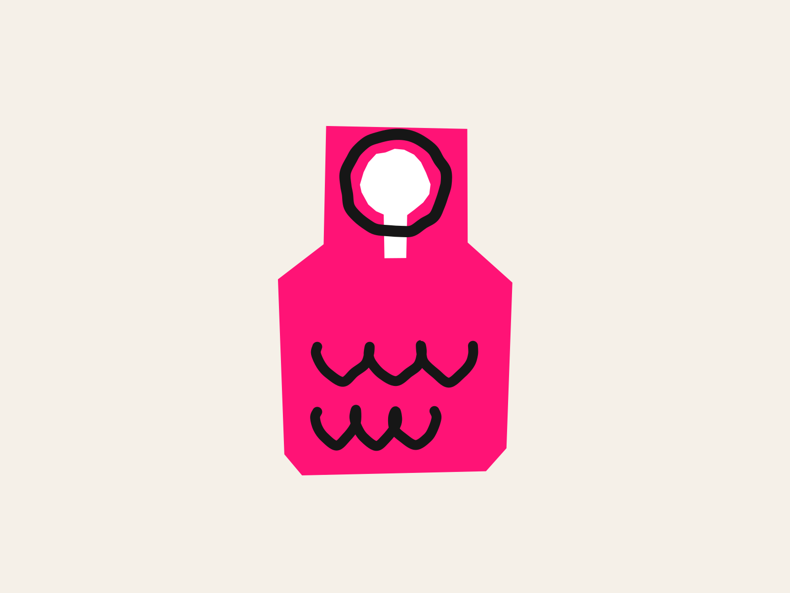 A pink cut-paper door hanger with a punched white hole and slot hangs over a black hand-drawn doorknob, two lines of black scribbled writing across its face, standing for the testing room a coordinator closes for the window and the notice that goes on the door.